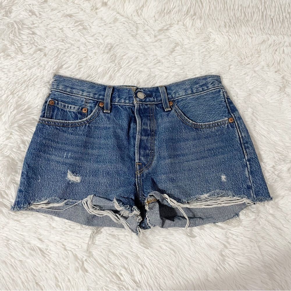 W27 Levi's 501 Button Fly Blue Jean Cutoff Distressed Short Shorts